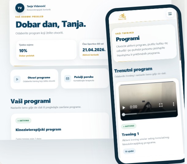 Stvarni prikaz Sportivo GO aplikacije na računalu i mobitelu
